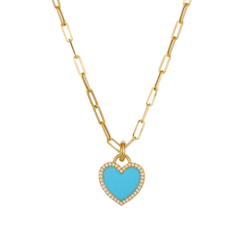 Χρυσό Κολιέ 18Κ με Διαμάντια σε Σχήμα Καρδιάς Γαλάζιας