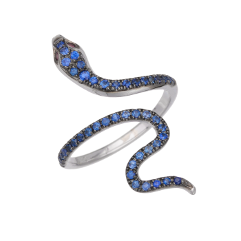 Λευκόχρυσο Δαχτυλίδι 18Κ σε Φίδι με Μπλε Ζαφείρια και Ρουμπίνια 