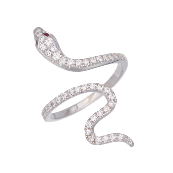 Λευκόχρυσο Δαχτυλίδι σε Φίδι 18K με Ρουμπίνια και Διαμάντια 