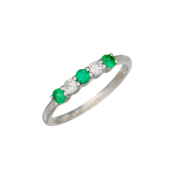 Λευκόχρυσο Δαχτυλίδι 18Κ με Διαμάντια και Σμαράγδια σε Χρώμα Πράσινο  