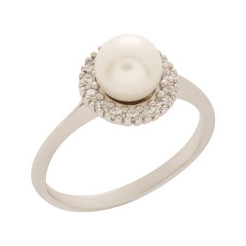 Γυναικείο δαχτυλίδι σε λευκό χρυσό Κ14 με μαργαριτάρι και ζιργκόν