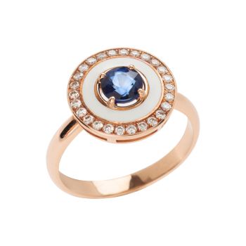 Δαχτυλίδι σε Ροζ Χρυσό Κ18 με Διαμάντια και Ζαφείρι