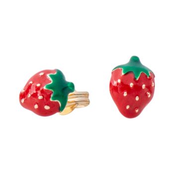 Σκουλαρίκια Παιδικά Φράουλα σε Χρυσό Κ14 με Σμάλτο